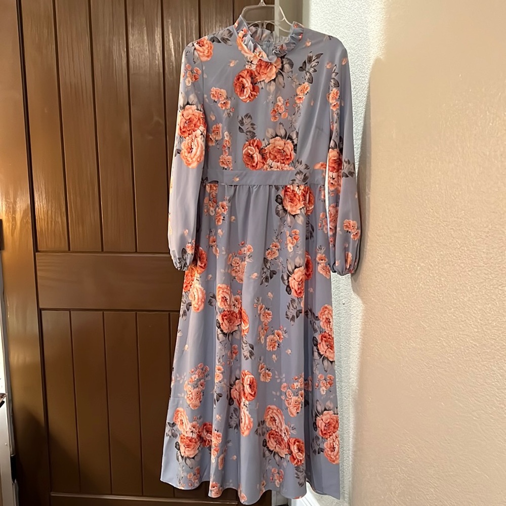 Beautiful SHEIN dress. Blue with pink flowers. Very feminine and graceful.